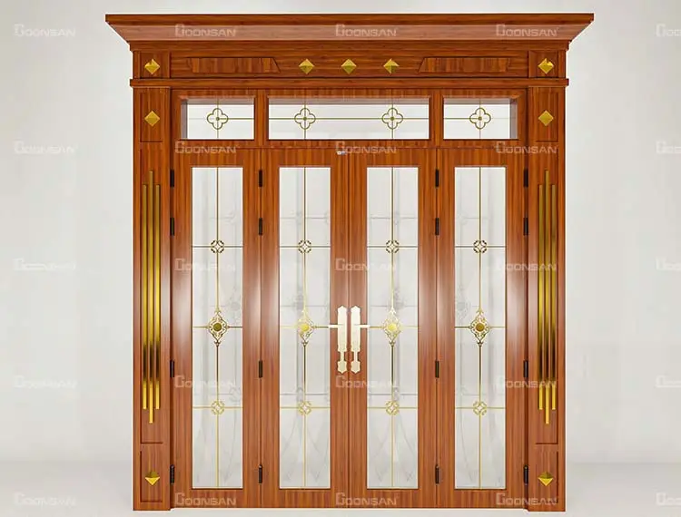 Cửa nhôm cao cấp 4 cánh màu vân gỗ